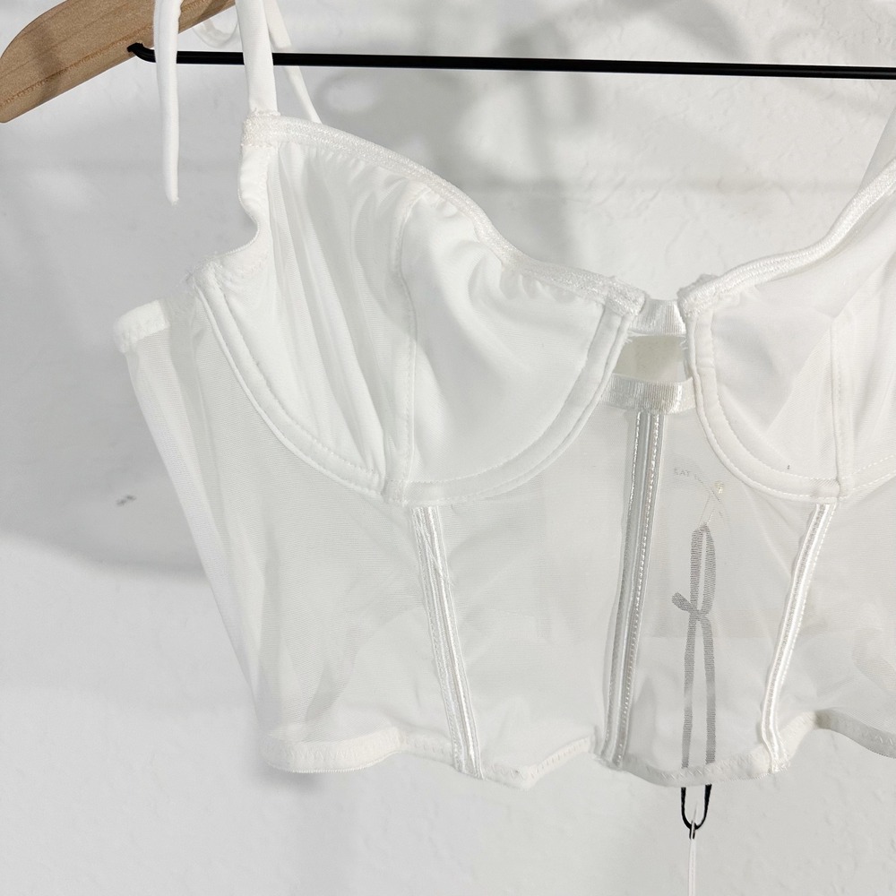 Kat The Label Femme Bustier Bone Bodice Mesh Crop Top White Small Corset Revolve - Picture 2 of 6